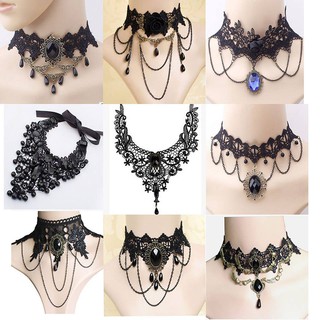 Bộ 9 vòng choker ren đen bản to