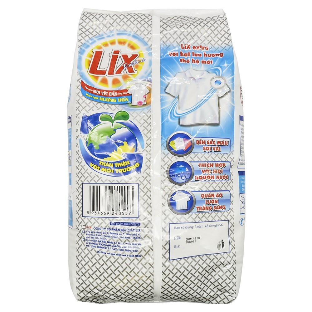 Bột giặt Lix Extra hương hoa 5.5Kg EB568 làm trắng quần áo tăng gấp đôi sức mạnh lưu hương lâu cho giặt tay và máy