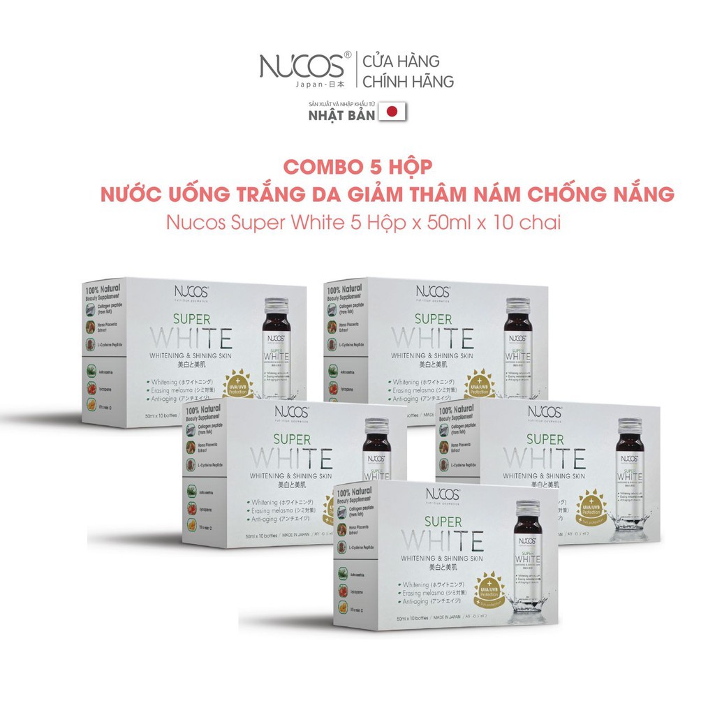 Combo 5 hộp Collagen trắng da mờ thâm nám Nucos Super White 50ml x 10 chai | BigBuy360 - bigbuy360.vn