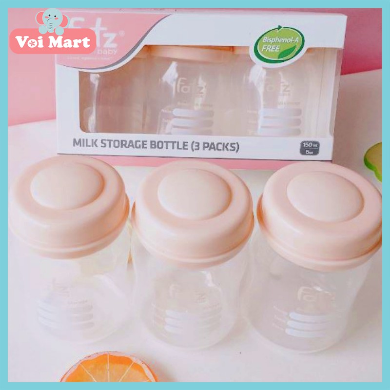 💖𝑺𝑰𝑬̂𝑼 𝑲𝑯𝑼𝒀𝑬̂́𝑵 𝑴𝑨̣𝑰💖 BỘ 3 BÌNH TRỮ SỮA 150ML FATZBABY FB0120NH SIÊU XINH