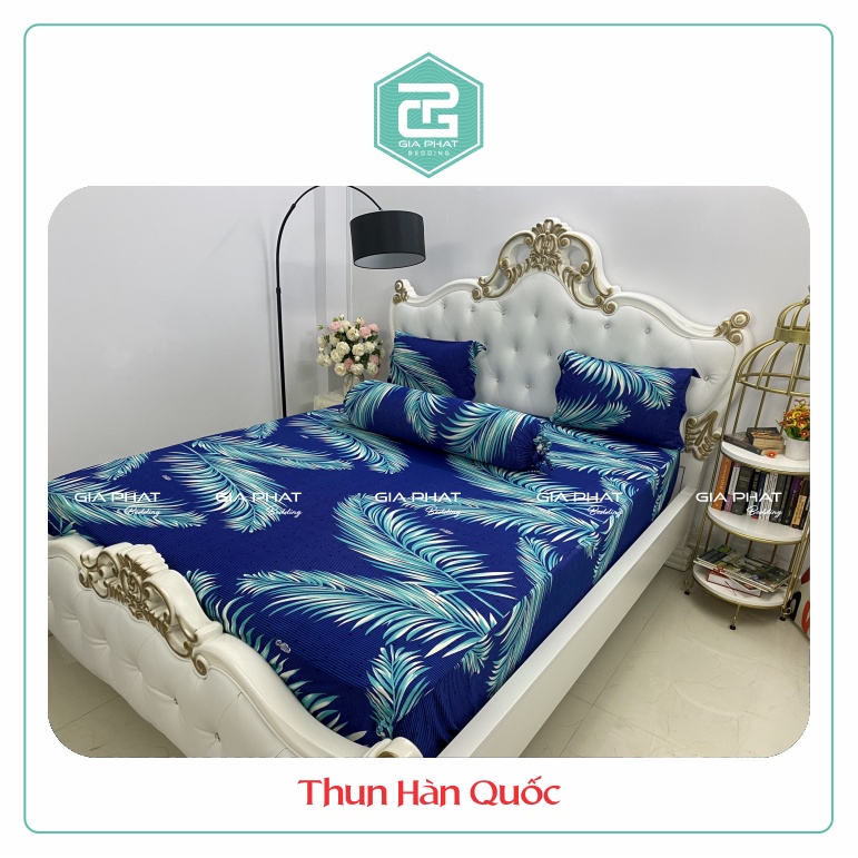 Bộ ga gối Thun Lạnh Hàn Quốc {4 Món } họa tiết Lá Dừa ( 1 ga bọc + 2 vỏ gối nằm + 1 vỏ gối ôm )