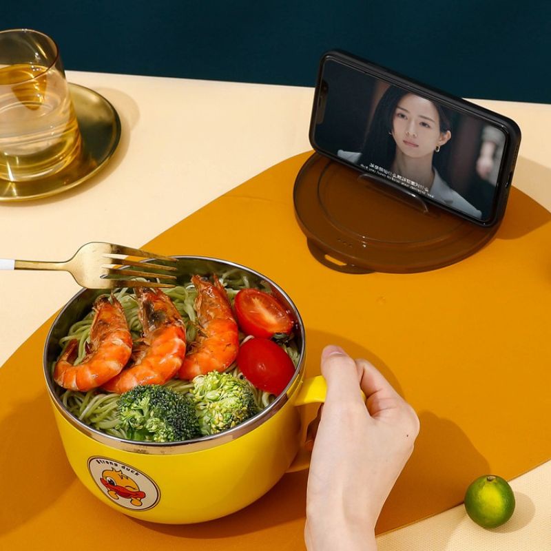 Bát Ăn Mì Inox Giữ Nhiệt Có Nắp Đậy 1 Lít Vịt Vàng Cute, Ca Tô Đựng Cháo Mì