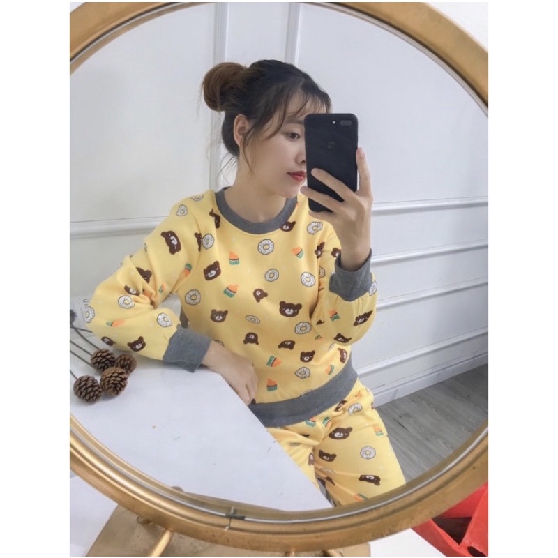 Bộ nỉ bông nữ từ 40_55kg, nhiều hình hoạ tiết, dày dặn ấm áp.