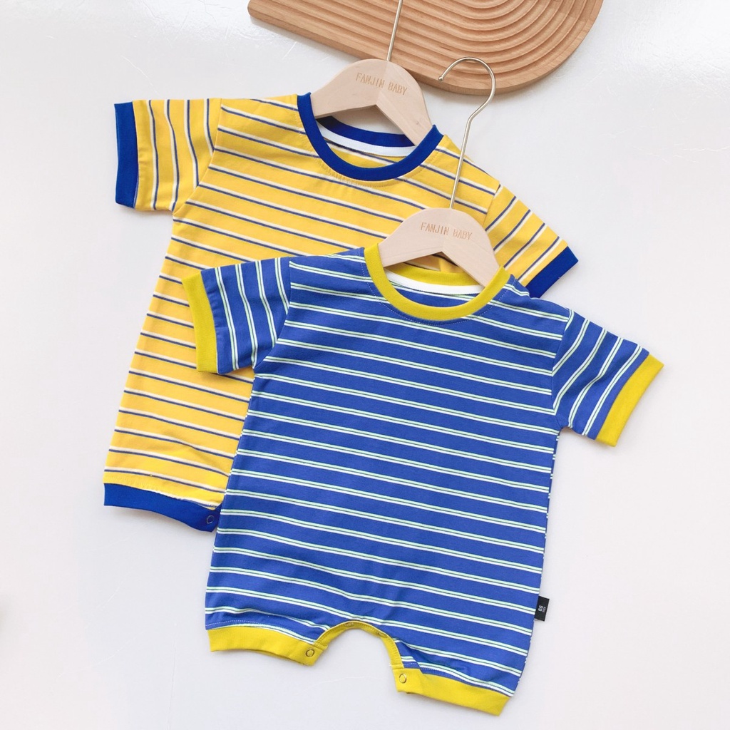 Áo Liền Quần Tay Ngắn Họa Tiết Sọc Chất Liệu Cotton Dành Cho Bé Trai 0-24 Tháng Tuổi