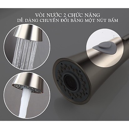 (ĐẠI HẠ GIÁ)Vòi Rửa Chén Bát Nóng Lạnh dây rút inox 304cao cấp, sang trọng có nút điều chỉnh chế độ nước