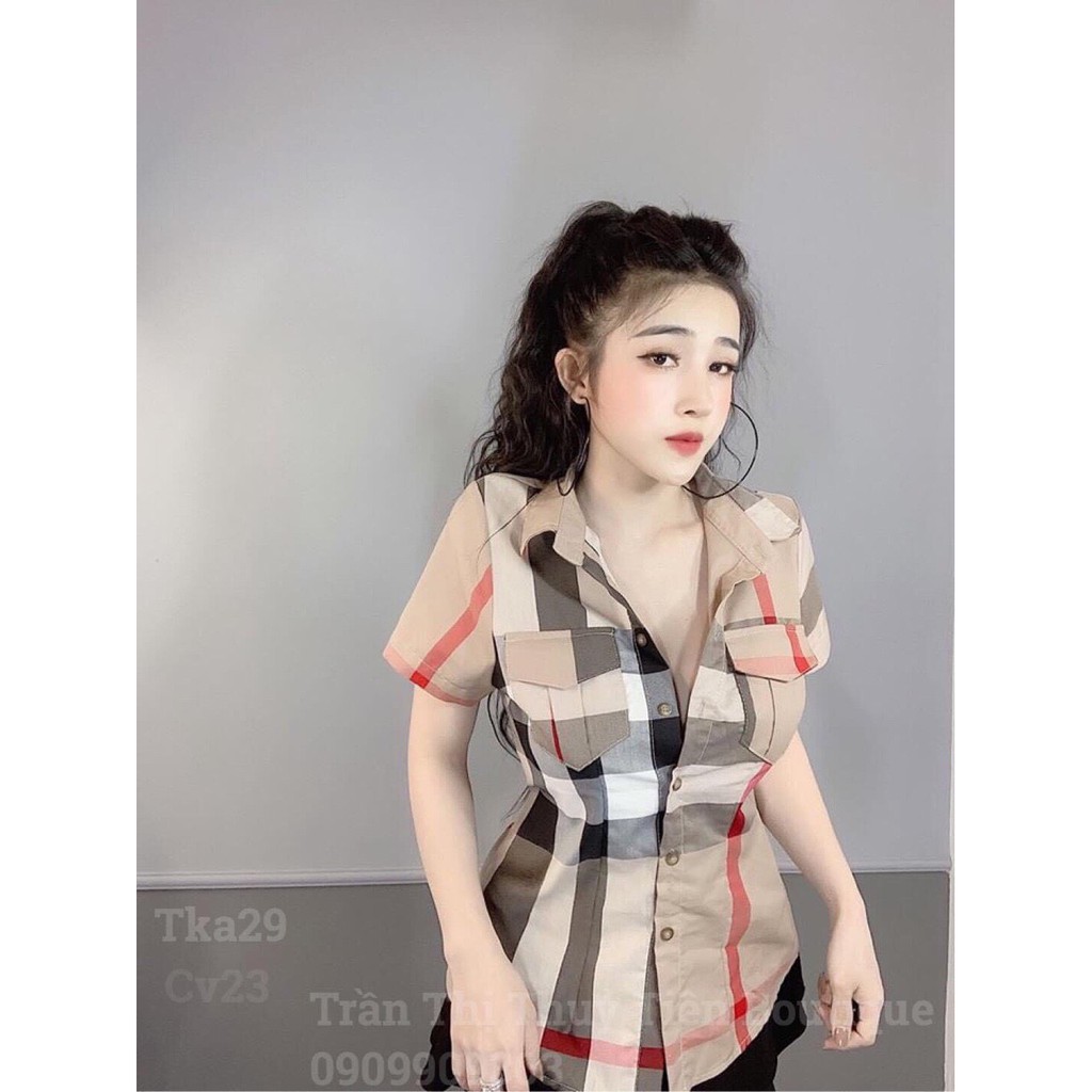 áo sơ mi họa tiết kẻ carro nâu b b r to siêu hot hit mẫu hot
