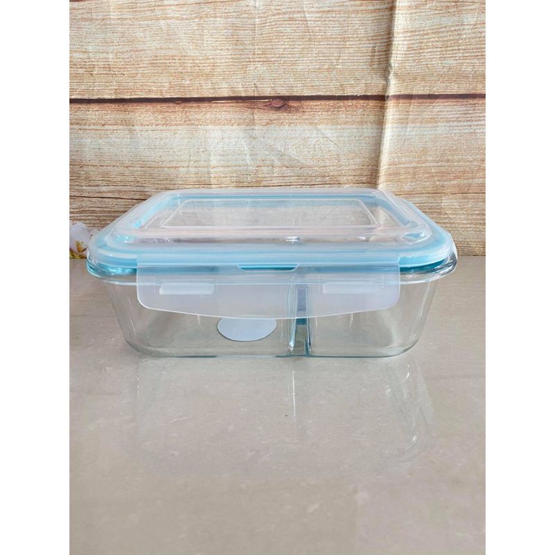 Hộp thủy Tinh 1050ml chia 2 ngăn hình chữ nhật
