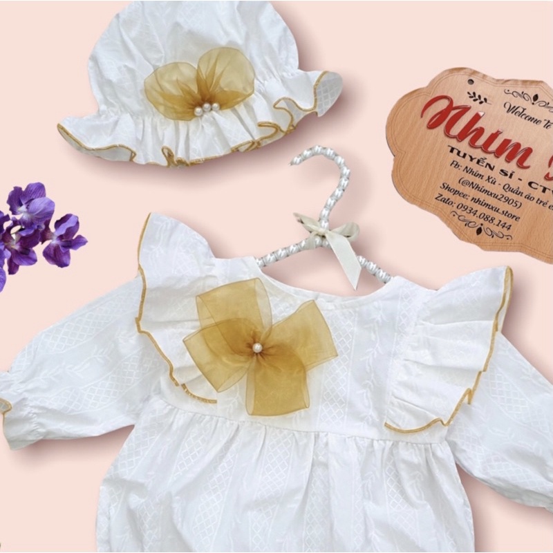 Bodysuit Nơ Handmade Bé Gái 3 Đến 12kg, Áo Liền Quần Bé Gái Chất Thô Nhật [A063]