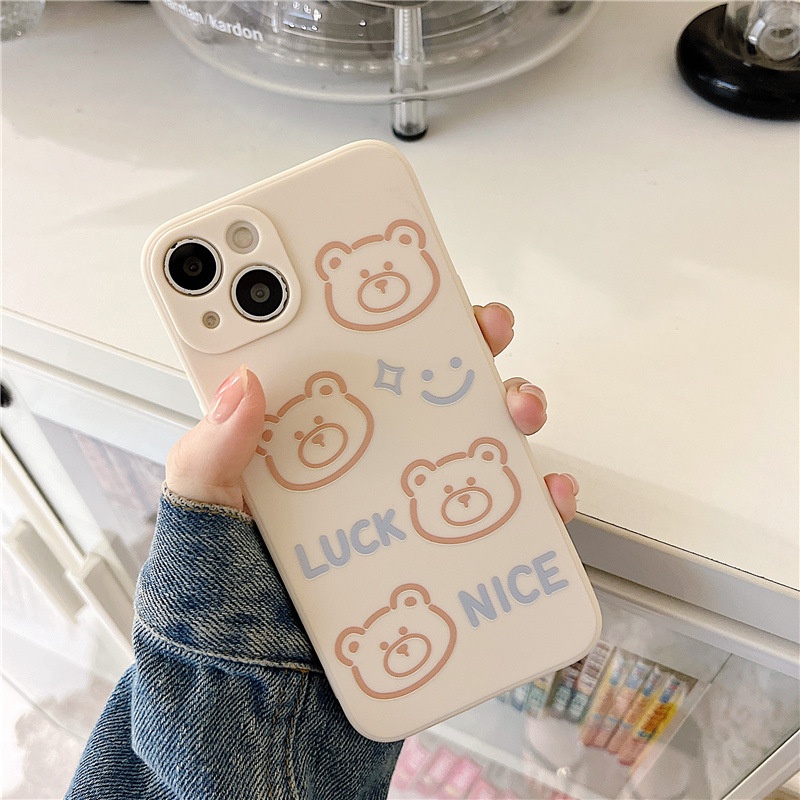 Ốp lưng iphone cạnh vuông mặt gấu luky BVC 6s/6splus/7/7plus/8/8plus/x/xr/xs/11/12/13/14/pro/max/plus/promax BVC970