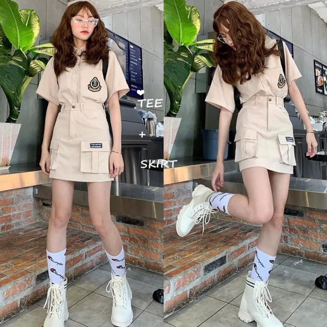Set Áo sơ mi + Chân váy kaki cá tính ulzzang