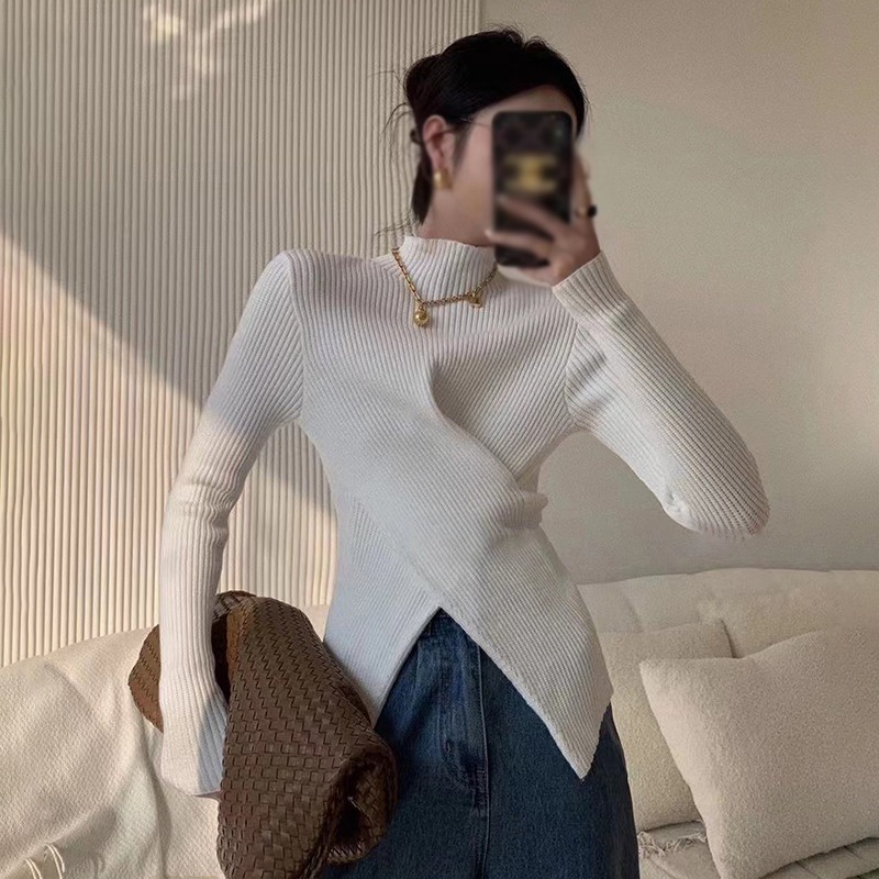 Áo Dệt Kim Tay Dài Cổ Lọ Màu Sắc Đơn Giản Phong Cách Hàn Quốc Cho Nữ