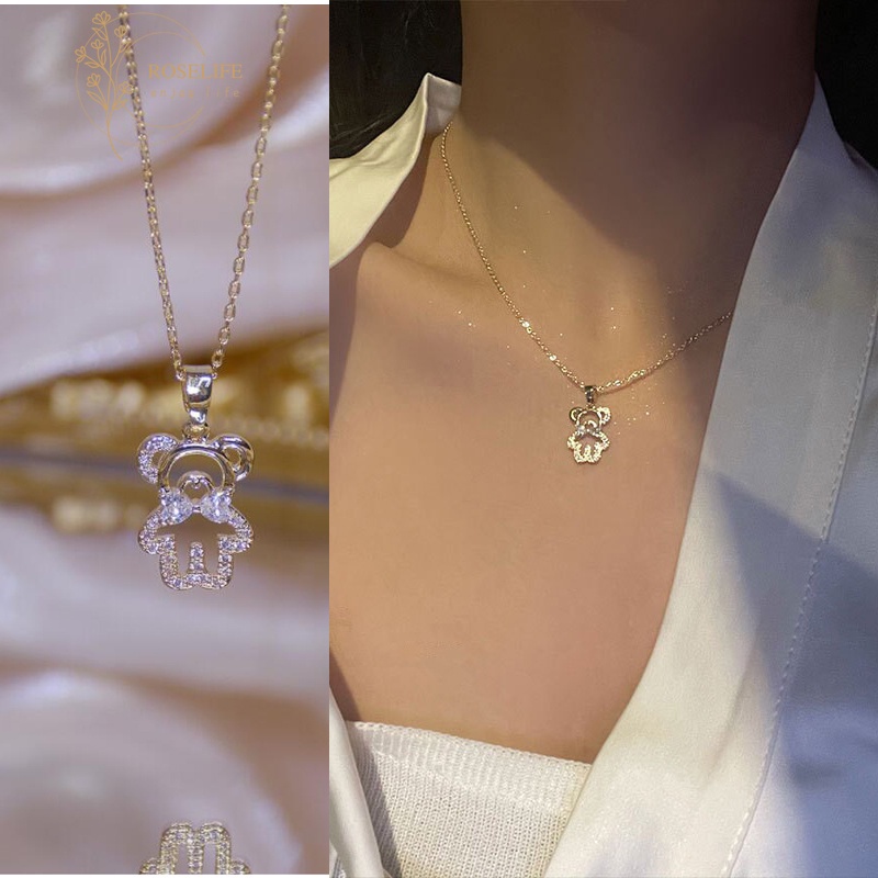 Vòng cổ mặt hình gấu đính đá pha lê kiểu Hàn Quốc sang trọng cho nữ