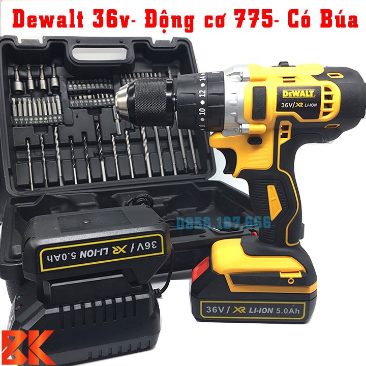 MÁY KHOAN PIN DEWALT 36V BA CHỨC NĂNG - CÓ BÚA - KHOAN BÊ TÔNG - 2 PIN- PIN 5 CELL [ TẶNG BỘ PHỤ KIỆN ]