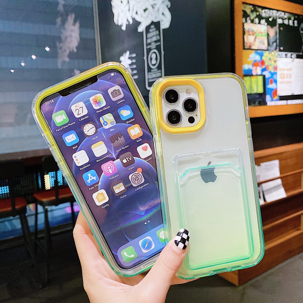 Ốp điện thoại silicon chống sốc viền khung 360 độ có ngăn đựng thẻ cho iphone12 12 pro max 7plus 8plus x/xs XR xs max 11 11 pro max