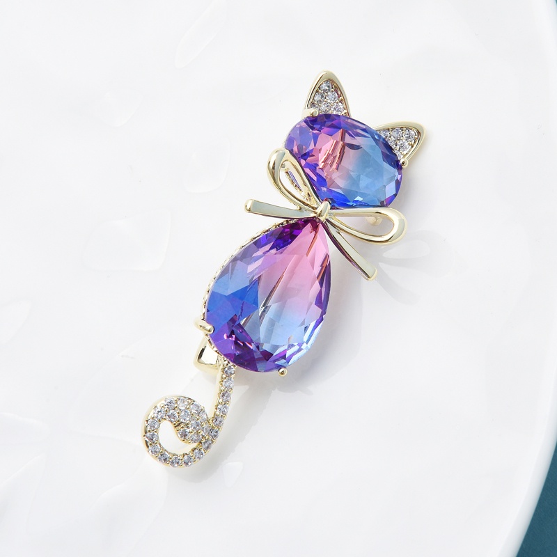 Ghim Cài Áo Hình Mèo Đeo Nơ Đính Đá Pha Lê Lấp Lánh Sang Trọng Cho Nữ