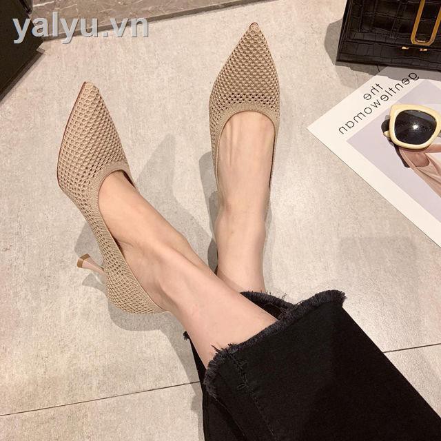 ☼Women s shoes Korean style pointed high heels shallow mouth stiletto sexy single shoes female flying woven mesh breathable 2021ins fashion women s shoes