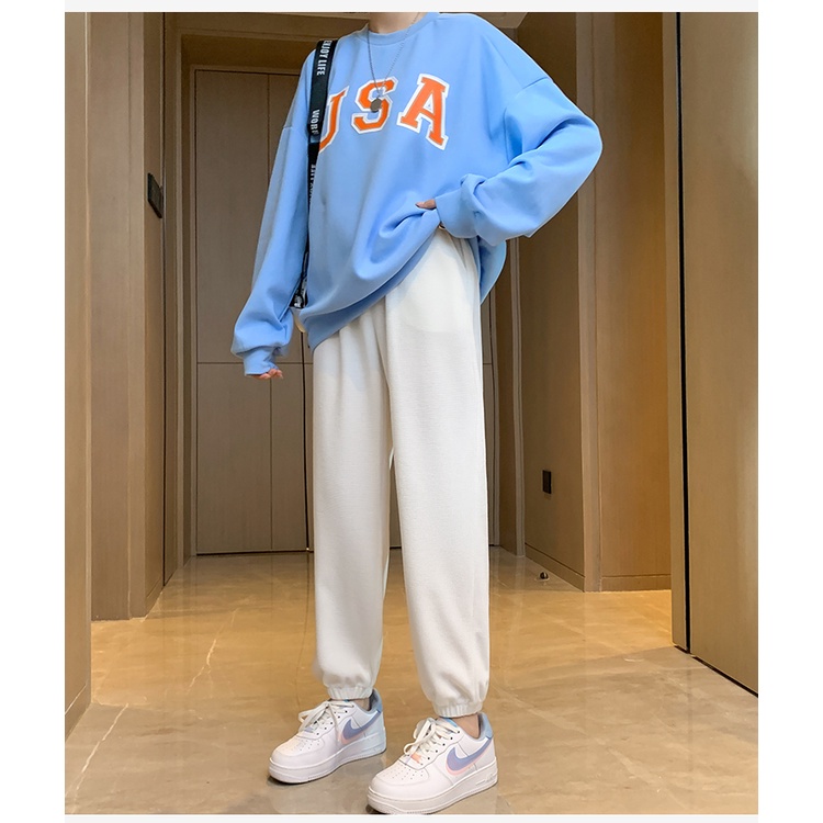 SUXI Quần thể thao lưng cao ống rộng năng động thời trang phong cách Hàn Quốc dành cho nữ