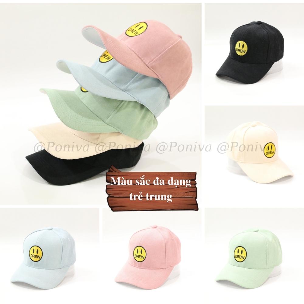 Mũ lưỡi trai ❤️ Nón kết thêu mặt cười chất nhung mịn form unisex C925 phong cách Ulzzang Thời trang PONIVA siêu hot