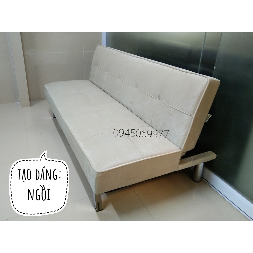 Sofa bed, Sofa giường vải nhung siêu mịn màng sang trọng (Màu trắng kem)