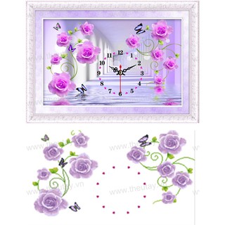 Tranh đính đá kim cương ABC  Đồng Hồ Hoa Hồng LV010