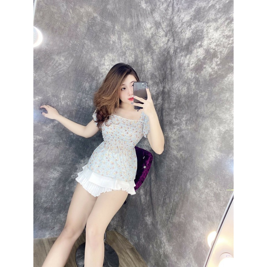 Áo Kiểu Nữ Nhún Eo In Bông Hoa Tay Ngắn  Thời Trang Mới SP Av106 | BigBuy360 - bigbuy360.vn