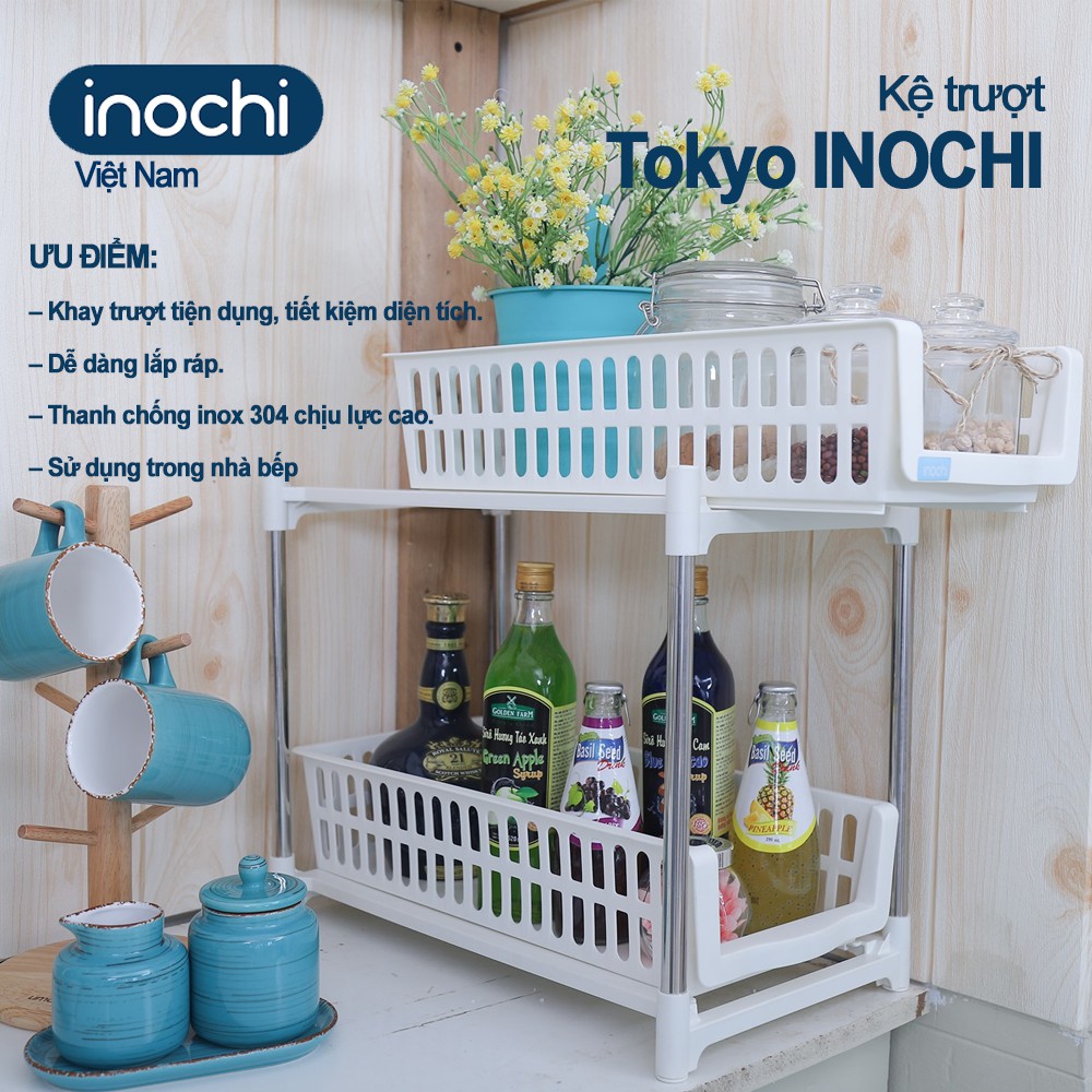 Kệ gia vị nhà bếp trượt inochi tokyo Thông Minh Nhà Bếp đa năng 2 tầng Chính hãng