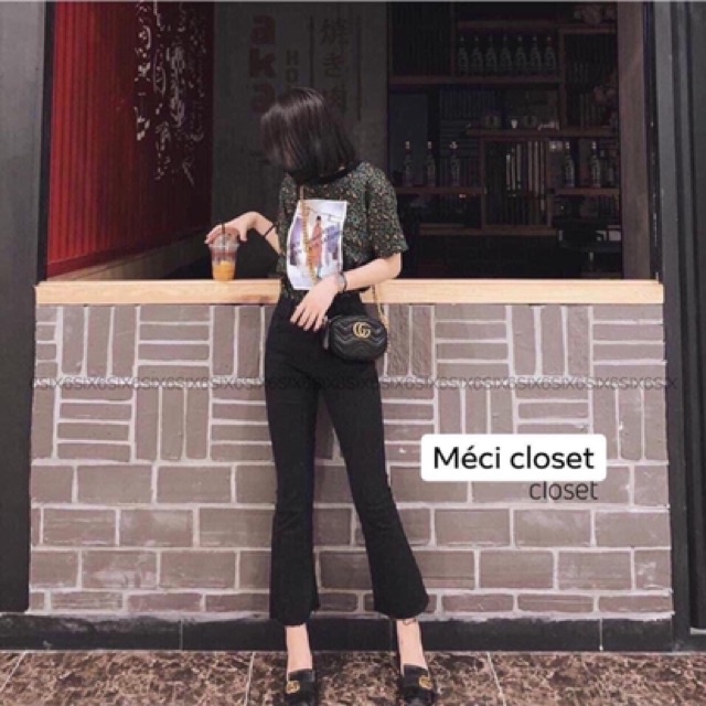 Qần bò đen ống loe rách gấu(ms936)
