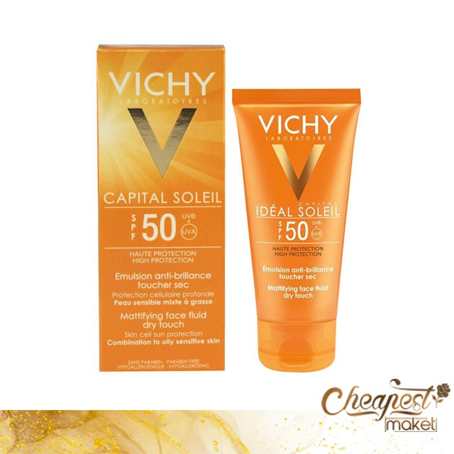 Kem Chống Nắng Vichy Ideal Soleil Mattifying Dry Touch Face Fluid SPF 50 Dành Cho Da Hỗn Hợp, Da Dầu 50ml