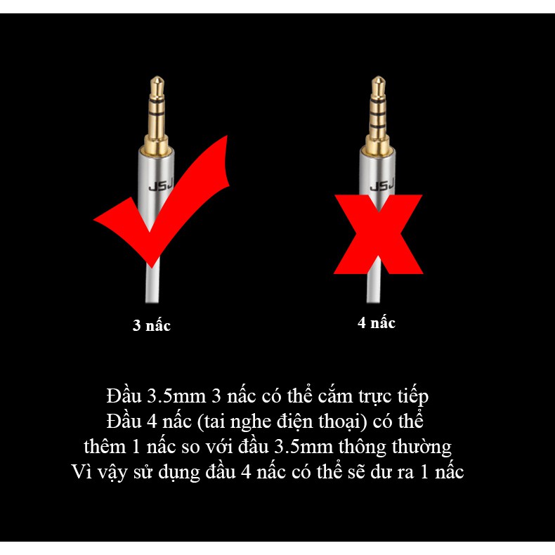 Jack chuyển đầu 3 ly (3.5mm) cái ra đầu 6 ly (6.5mm) đực JSJ T315  thiết kế tinh tế, gia công sắc sảo, đầu nối mạ vàng