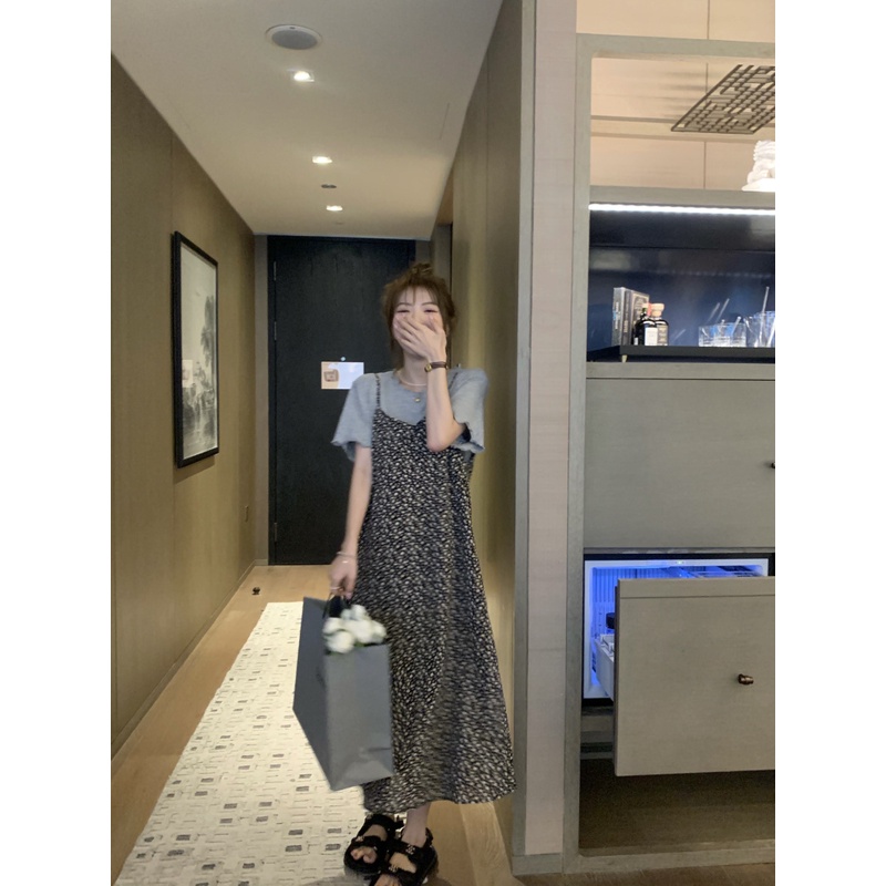 |V04| Váy hoa nhí hai dây xẻ tà