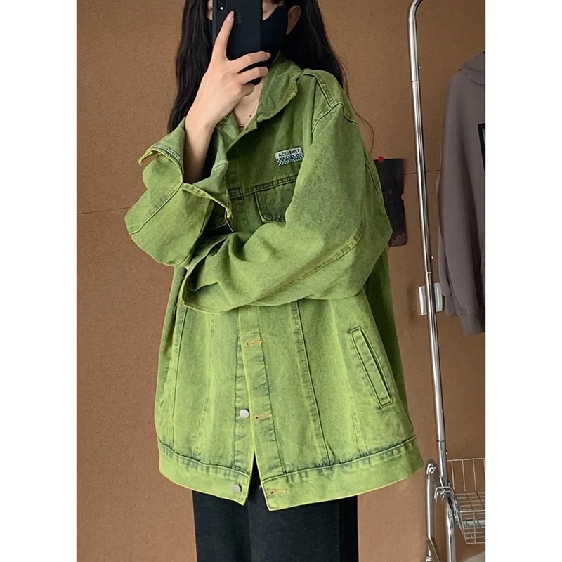 Áo Khoác Denim Dáng Rộng Thời Trang Mùa Thu Cá Tính Cho Nữ