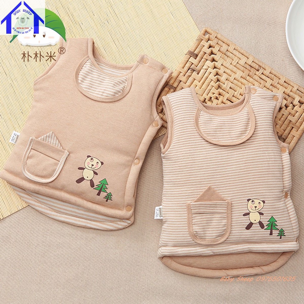 Áo khoác gile lót bông dày dặn cho bé 0-1 tuổi 100% cotton hữu cơ tự nhiên không chất tẩy nhuộm cực kỳ mềm mại và ấm áp