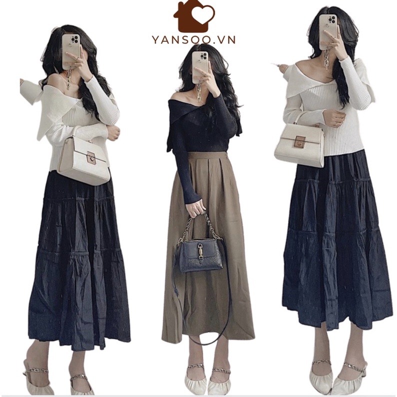 Áo len cổ thuyền trễ vai phong cách Hàn Quốc quyến rũ chất len dày dặn by YANSOO