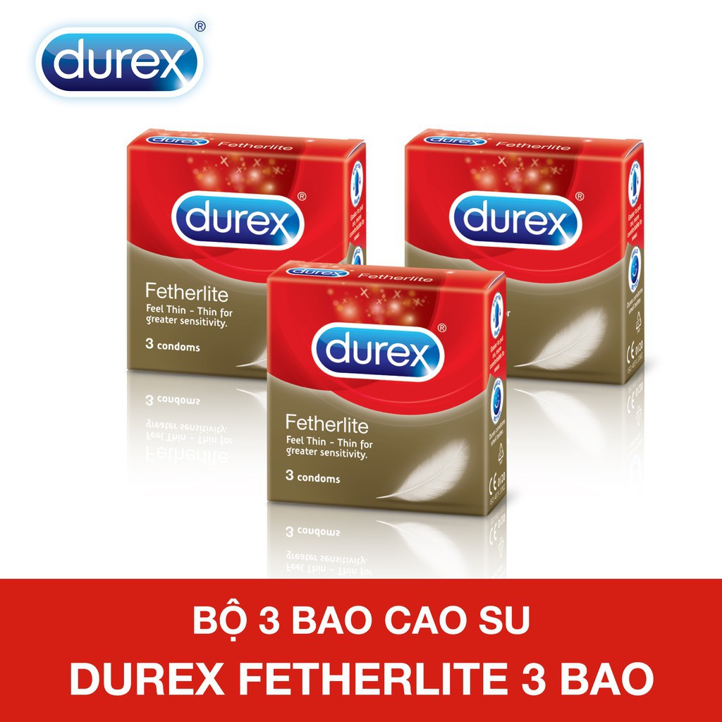 KHUYẾN MÃI SỐC) 3 Hộp Bao cao su Durex Fetherlite 3 bao [Siêu mỏng-nhiều gel bôi trơn]