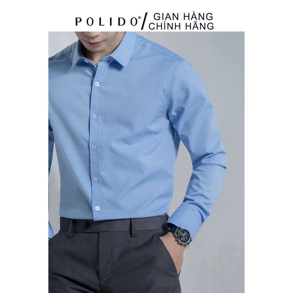 Áo Sơ Mi Nam Trơn CEFFYLO xanh da trời nhạt vải Cotton thấm hút, chống nhăn form Slimfit | BigBuy360 - bigbuy360.vn