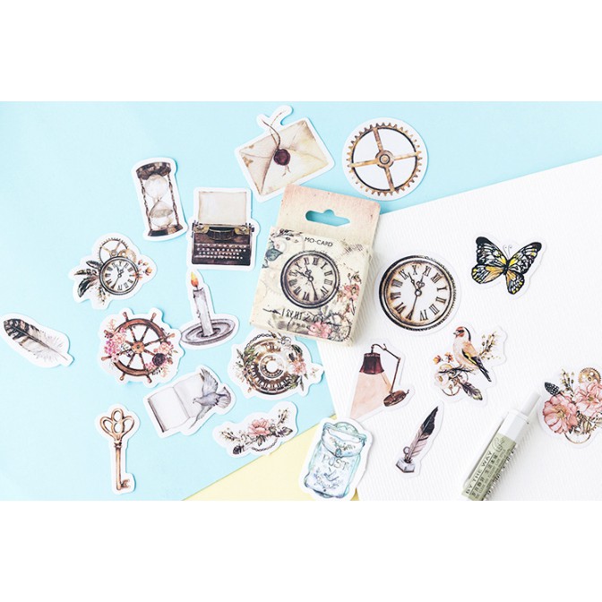 Sticker bộ 45 mẫu chủ đề - Vintage - trang trí scrapbook, sổ tay planner, …  [ B46 ]