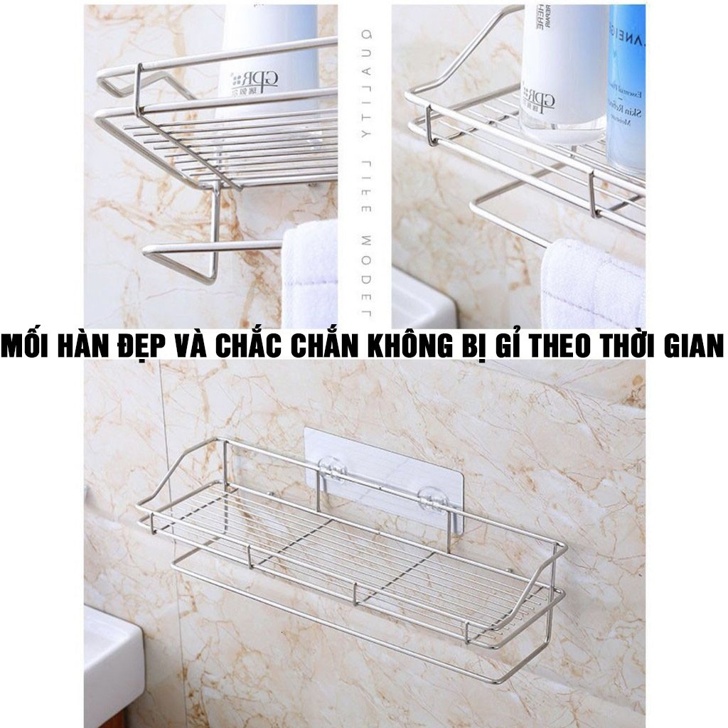 Kệ Để Đồ Nhà Tắm Làm Bằng Inox 304 Siêu Bền Hình Chữ Nhật Kèm Giá Treo Khăn Và Móc Treo Đồ Thông Minh