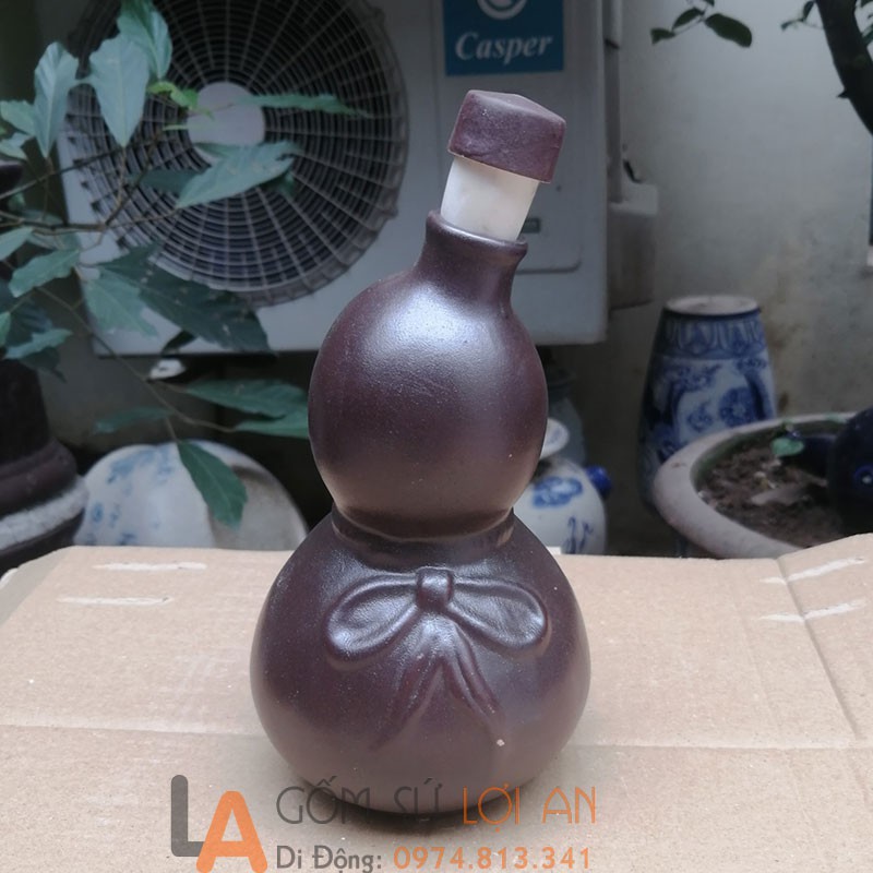 Bình Hồ Lô 500 330ml thắt nơ men thô Bát Tràng