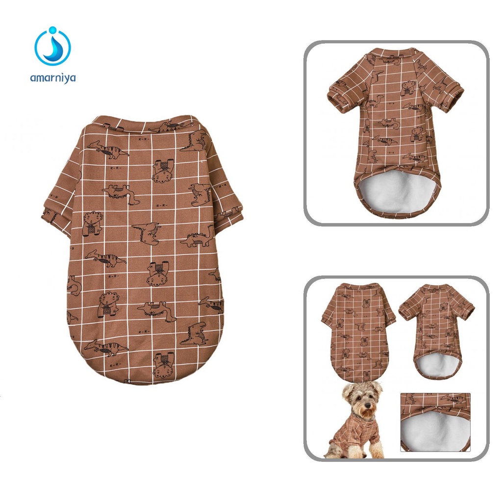 AMAR Áo hoodie bằng polyester in họa tiết khủng long kẻ sọc cho cún cưng hàng ngày