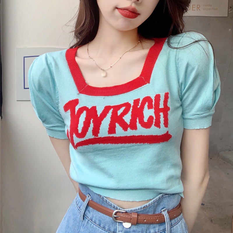 Áo Thun Croptop Ngắn Tay Cổ Vuông Thiết Kế Thoáng Khí Thời Trang Cho Nữ