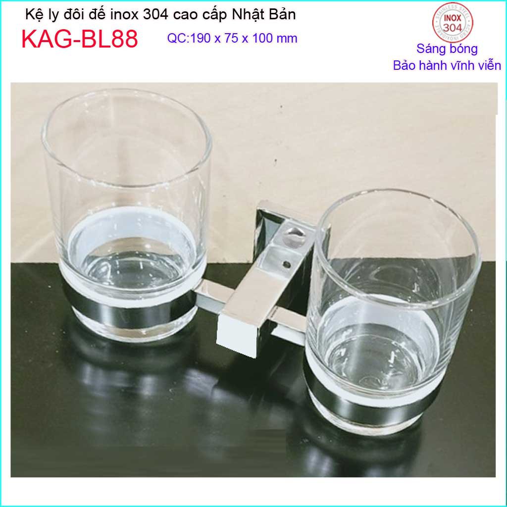 Kệ ly đôi inox kace, kệ để ly bàn chải inox 304 Nhật Bản KAG-BL88-ly đôi