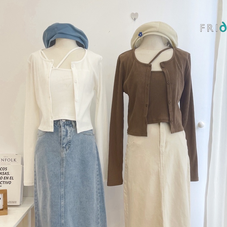 3 màu | Set áo khoác mỏng Cardigan len tăm kèm áo 2 dây Friday 2CH202K