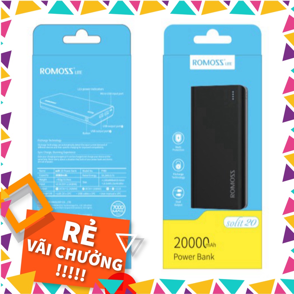 SIÊU GIẢM GIÁ Pin sạc dự phòng Romoss Solit 20 20.000mAh tặng đèn LED - Hãng phân phối chính thức $$$$