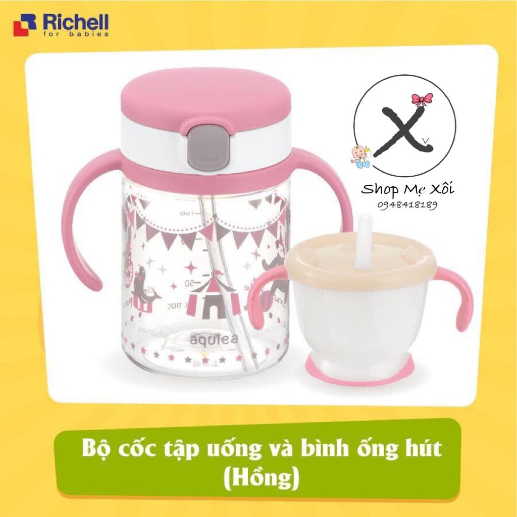 [ Tiết kiệm ] : Set 2 cốc tập hút - tập uống Richell cho bé