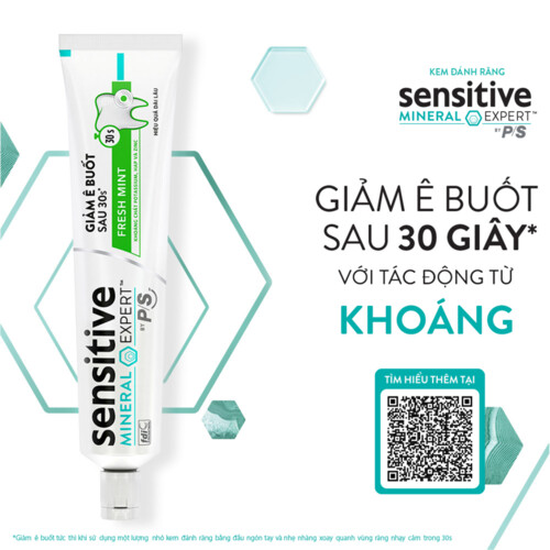 Bộ 3 Hộp Kem đánh răng P/S giảm ê buốt sau 30 giây Sensitive Mineral Expert Fresh Mint với tác động từ khoáng 100g