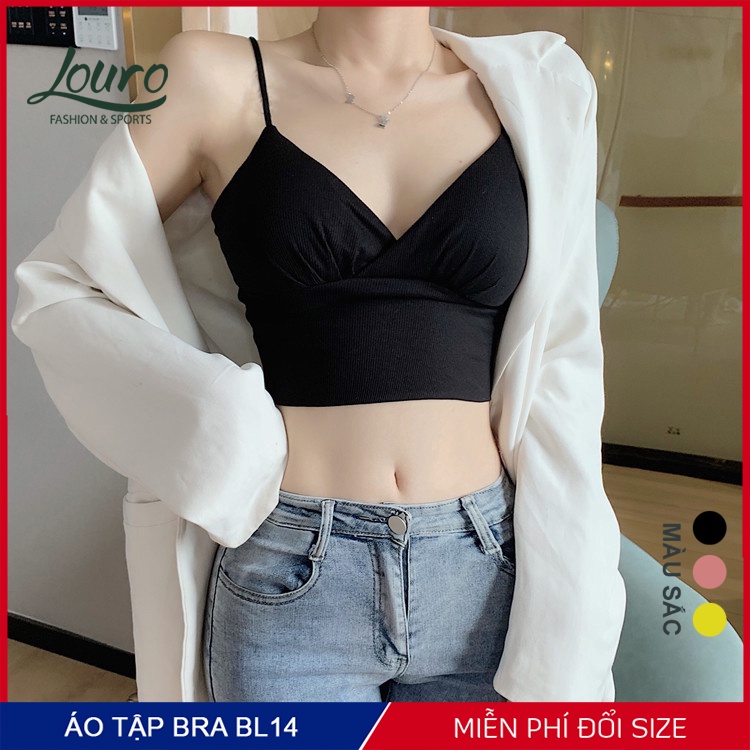 Áo bra gym, yoga Louro BL14, kiểu áo bra thể thao sexy thuộc bộ đồ tập có lót ngực, dáng crotop nâng ngực tôn dáng