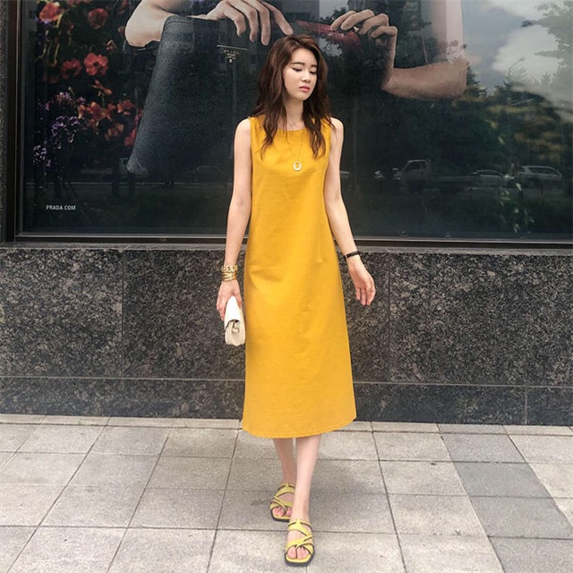 Đầm suông linen bột