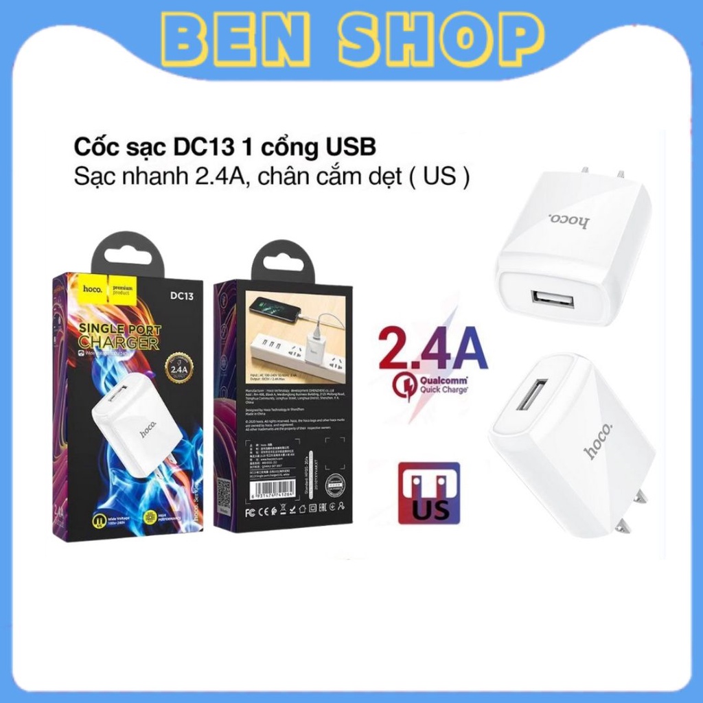 Củ Sạc Hoco DC13 Sạc Nhanh 2.4A - Bảo Hành 12 Tháng