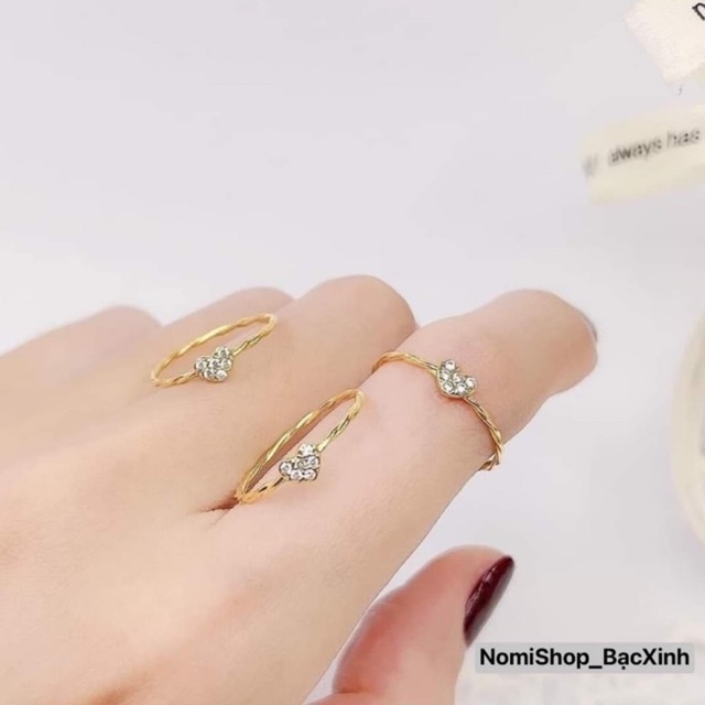 Nhẫn nữ trái tim đính đá li ti lấp lánh xinh xắn phiên bản vàng và bạc  Mainomi Shop Bạc Xinh