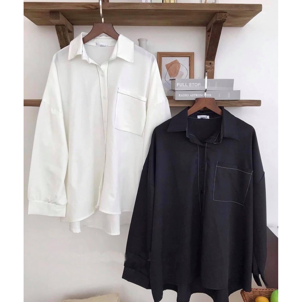[ Mã WASTRUN4 giảm 10% tối đa 30K đơn 99K] Áo Sơ Mi Nữ Đẹp Trắng, Đen Viền Chỉ Form Rộng Kiểu Hàn Quốc LAVUSA | BigBuy360 - bigbuy360.vn